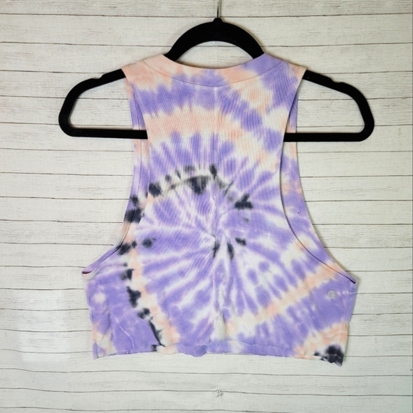 ALL ACCESS PURPLE & LIGHT ORANGE TIE DYE RIBBED CROP TOP, SZ MEDIUM - Picture 6 of 9